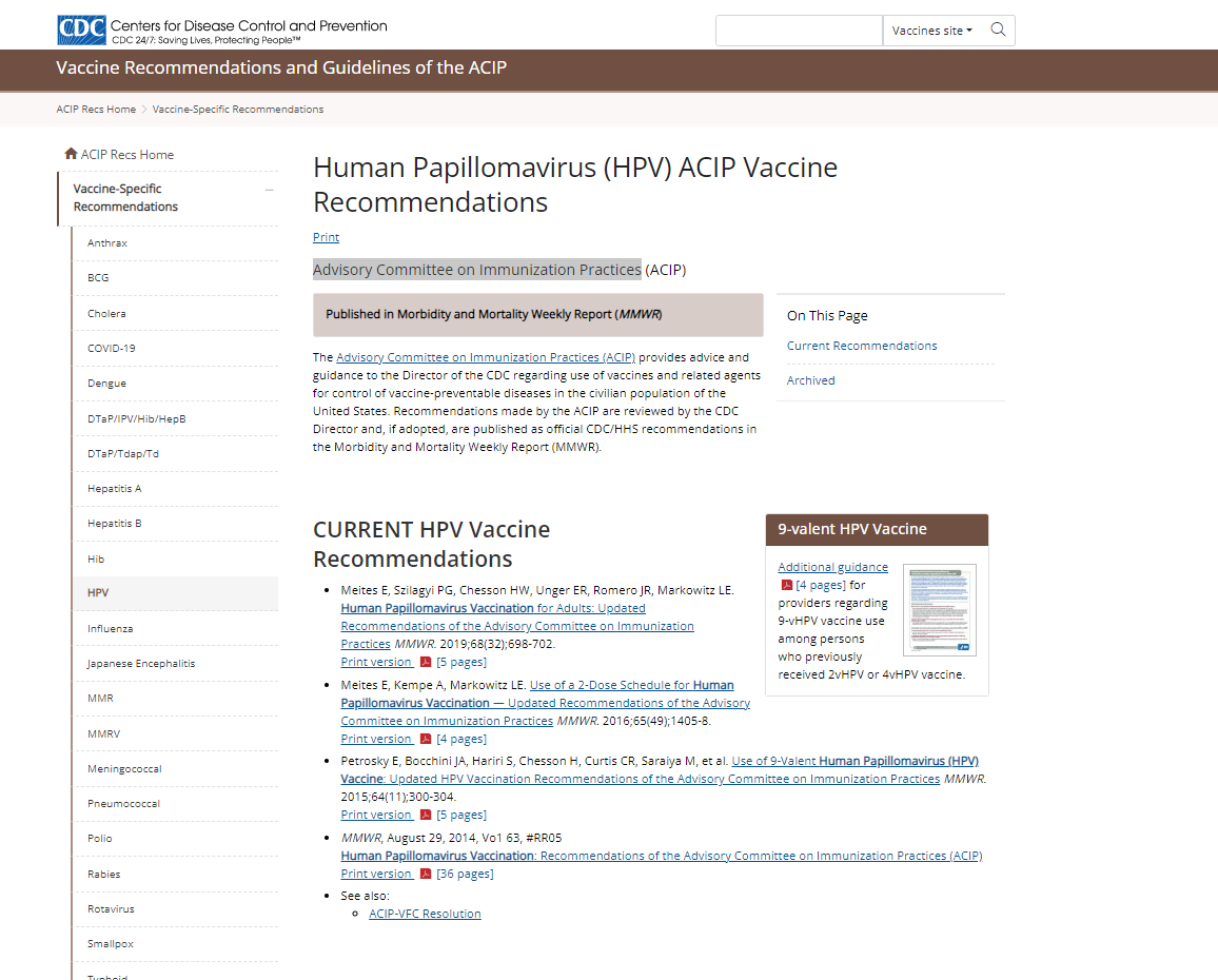 Factsheet ACIP HPV Vaccine Recommendations Vaccine Resource Hub